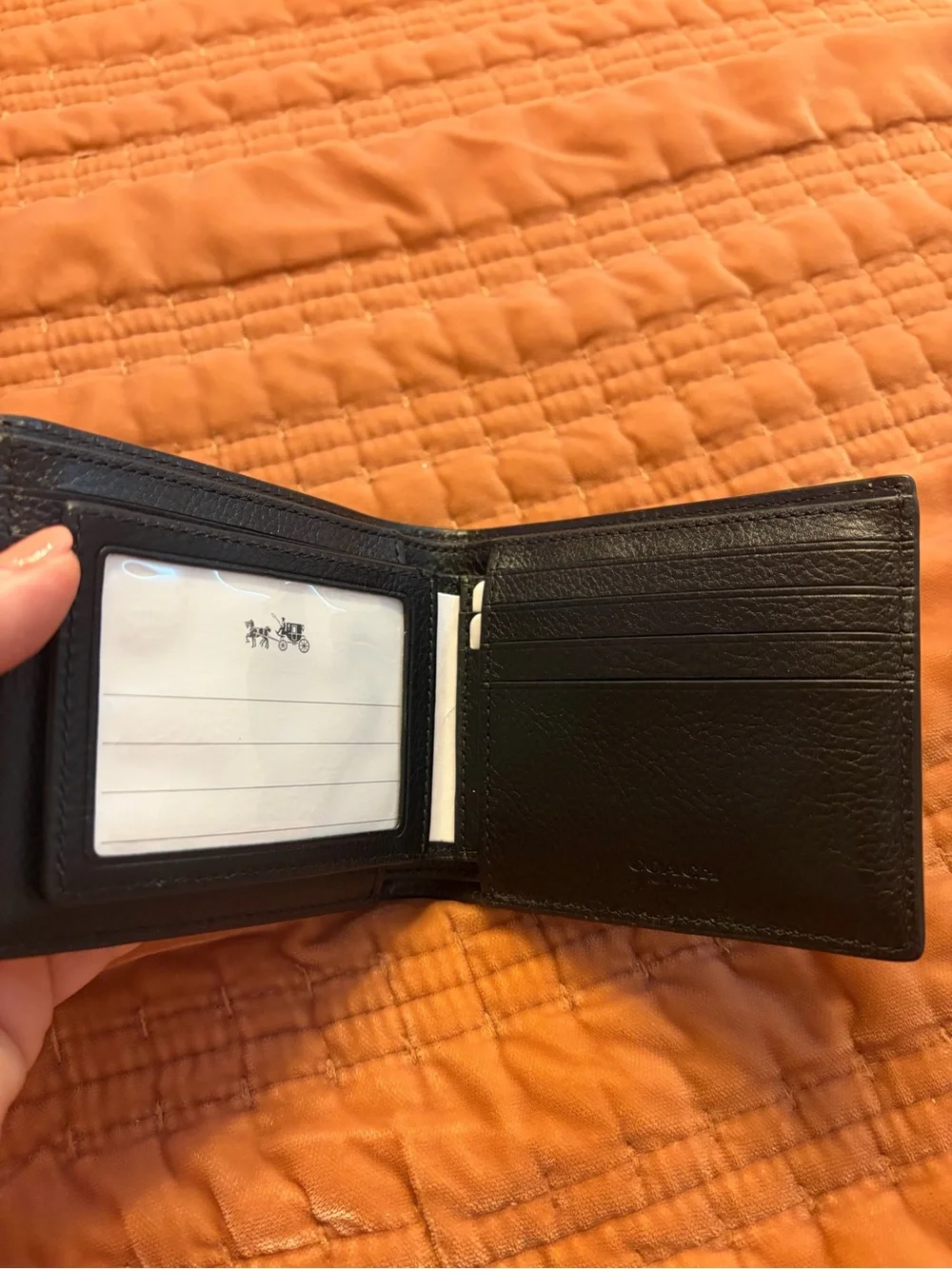 COACH Men's Black Plaid Leather Bi-Fold Wallet